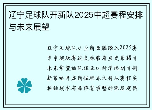 辽宁足球队开新队2025中超赛程安排与未来展望